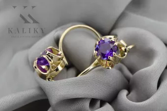 Oro amarillo de 14 quilates 14K (585) Alexandrite pendientes vec035y Ruso Soviético URSS Estilo vintage Art Deco style